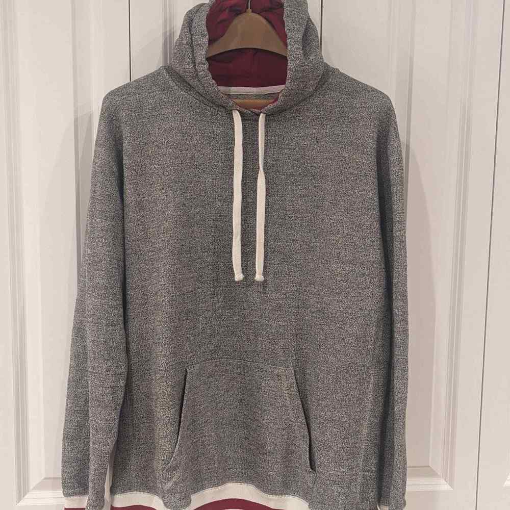 Hoodie Sweatshirt heathered black with red and white accents. Soft, Big & comfy!
